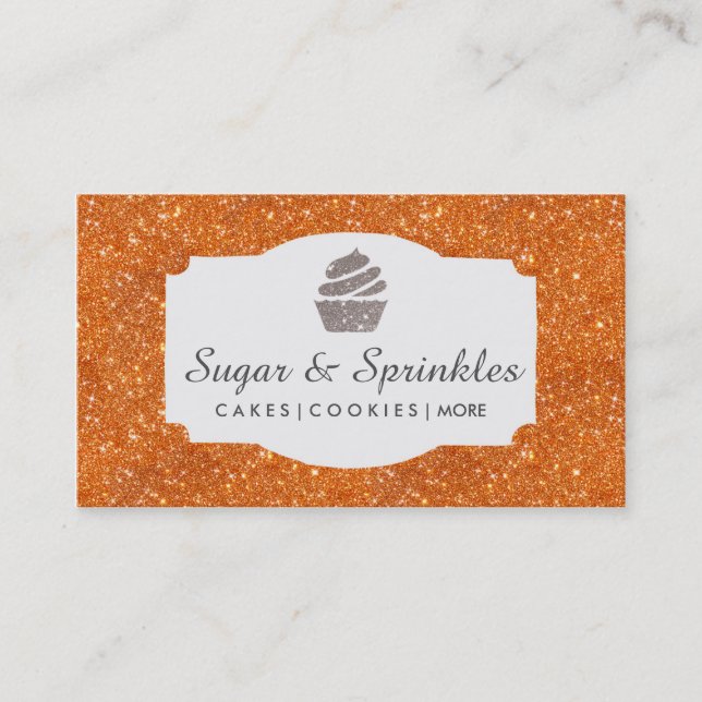 Bageri & orange glittervisitkortar för catering visitkort (Framsida)