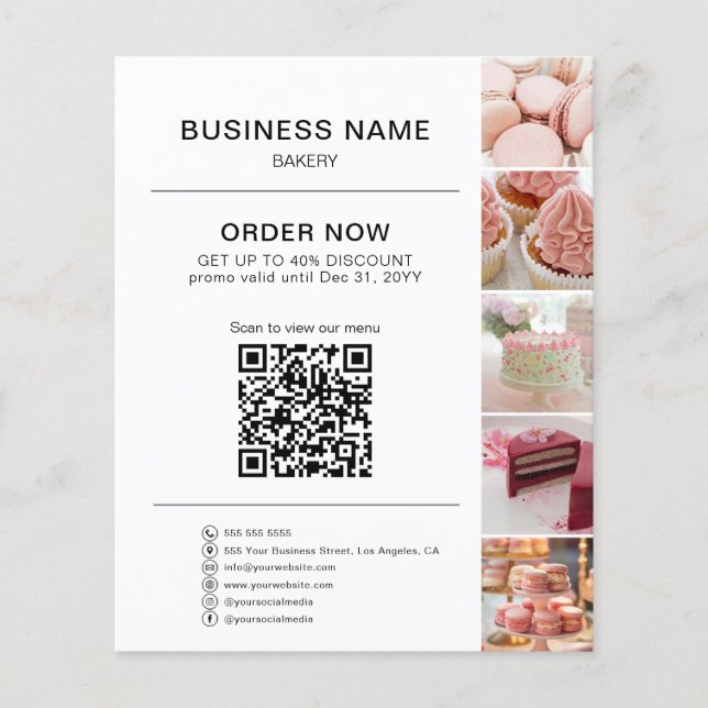 Bageri Order QR-kod Rabatt Foto Vitt Flygblad (Framsidan)