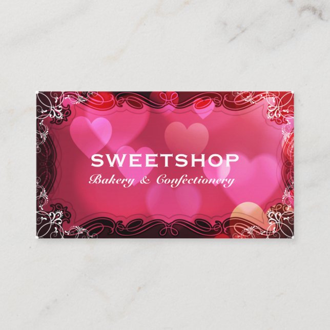 Bageri & rosa hjärtor Businesscard för catering Visitkort (Framsida)