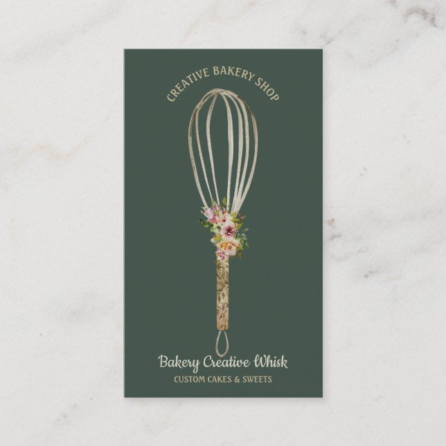 Bageri Rustic Whisk Blommigt sage grönt guld rusti Visitkort (Framsida)