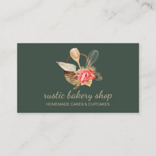 Bageri Utensils med Rustic Basket sage grönt guld Visitkort