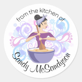 Bagerkvinna som bakar märkre-klistermärken för tar runt klistermärke