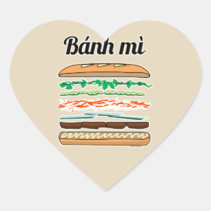 Bagett för Banh Mi vietnamesisk smörgåsfranskbr Hjärtformat Klistermärke