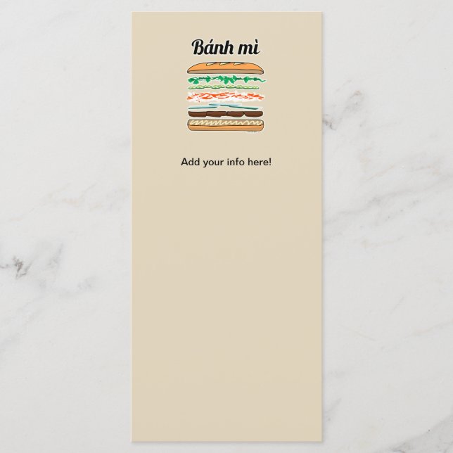 Bagett för Banh Mi vietnamesisk smörgåsfranskbröd Meny (Framsida)