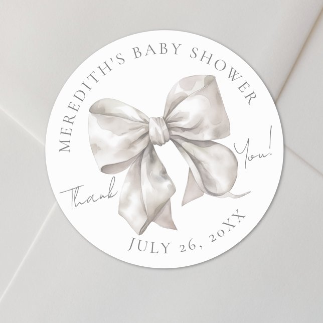 Bågfödelsedagsfest Runt Klistermärke (Bow Baby Shower Classic Round Sticker)