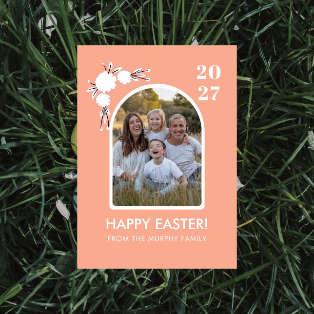 Bågformad blomster påsk familjefoto julkort (Skapare uppladdad)