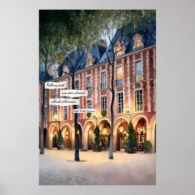 Bågformad byggnadsfasadaffisch  Kvällsljus Poster (Framsidan)