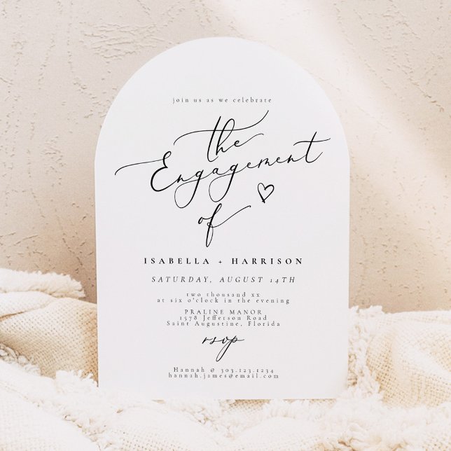 Bågformad Elegant Kalligrafi Förlovningsfest Inbjudningar (Elegant script arched engagement party invitation)