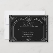 Bågformad Onyx Svart Art Deco Bröllop RSVP