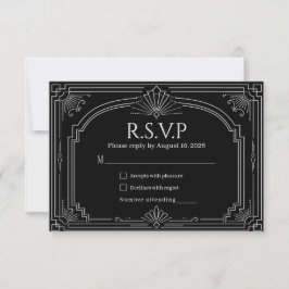 Bågformad Onyx Svart Art Deco Bröllop RSVP OSA Kort