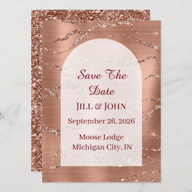 Bågformad Save The Date Bröllop Rose Gold Kort (Fram/baksida)
