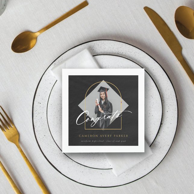 Bågformade tofsar minimalistisk ram foto examen pappersservett (Arch Tassels Minimalist Frame Photo Graduation Paper Napkins by fatfatin @ color_therapy)