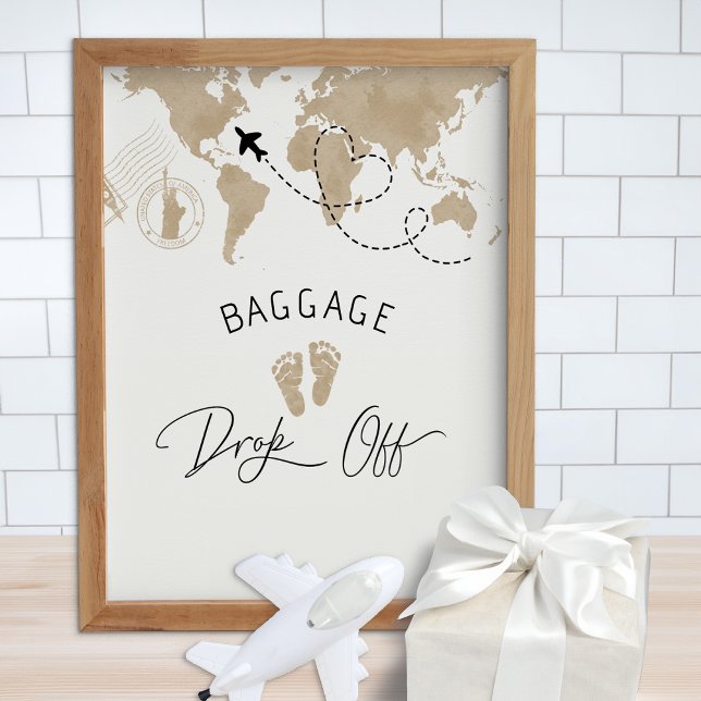 Baggage Drop Off Baby Shower skylt (Fun Baby Shower Gift Table Sign)