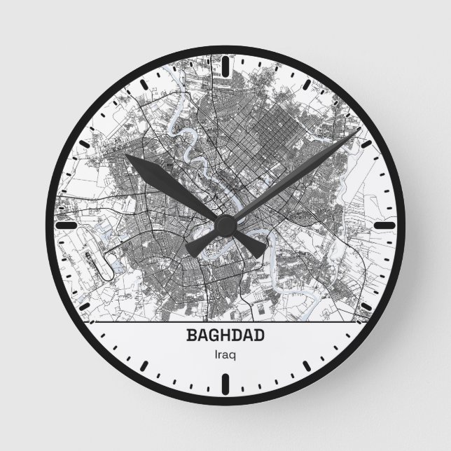 Baghdad Clock City Line Art Rund Klocka (Framsida)