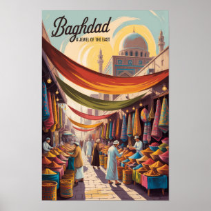 Baghdad Irak Illustration Resa Konst Vintage Poster