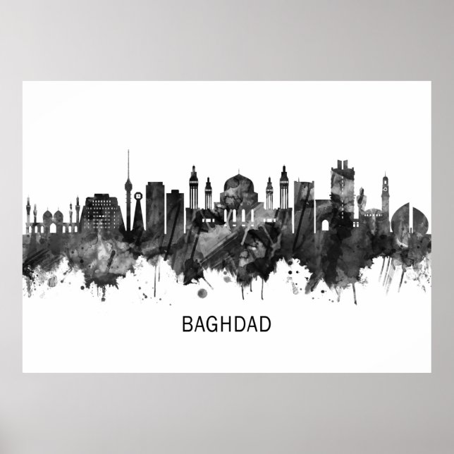 Baghdad Irak Skyline BW Poster (Framsidan)