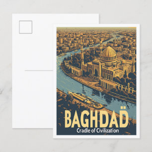 Baghdad Irak Vintagekonst Resillustration Vykort
