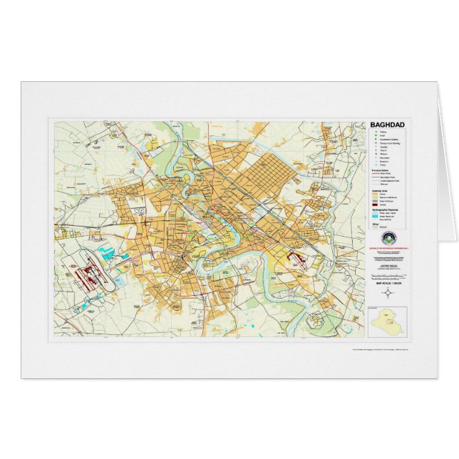 Baghdad stadsIrak karta - 2003 Hälsningskort (Framsidan Horizontal)