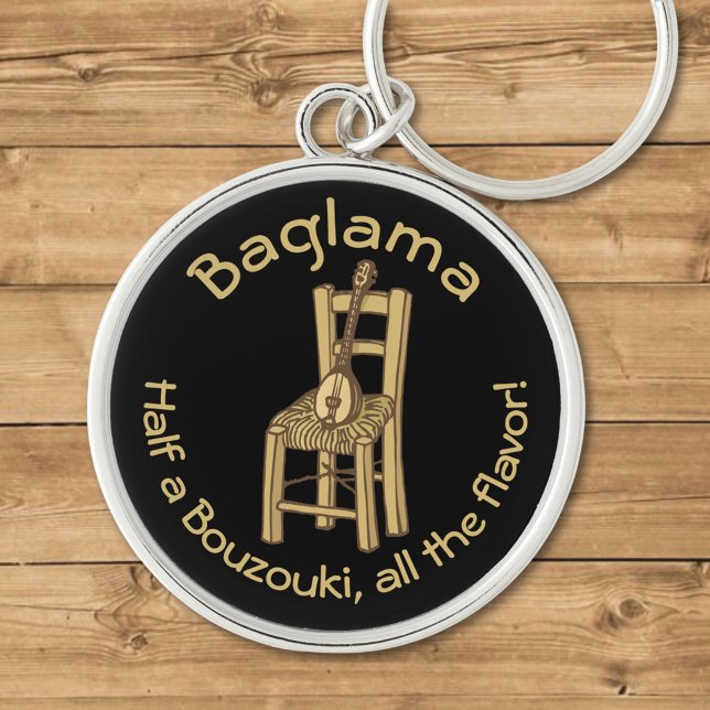 Baglama på stol-nyckelkedjan rund silverfärgad nyckelring (Skapare uppladdad)