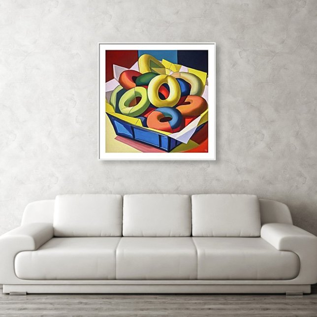 Baglar i en ruta - Utskrift av arbetsytekonst Canvastryck (Bagels In A Box painting)