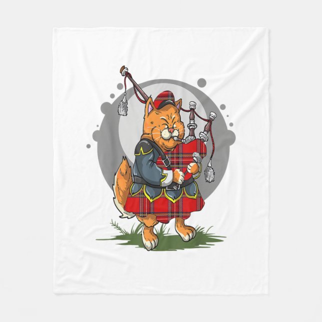 Bagpipe Cat Spela Bagpipes Scottish Music Kitten Fleecefilt (Framsidan)