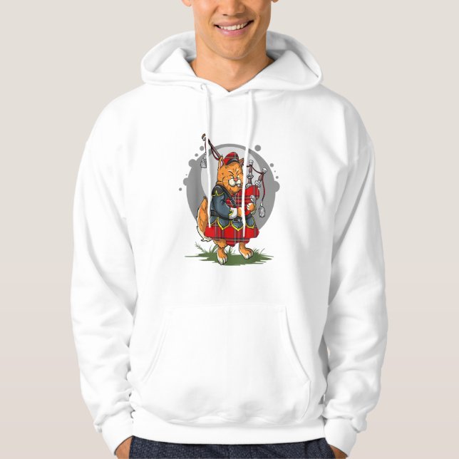 Bagpipe Cat Spela Bagpipes Scottish Music Kitten Hoodie (Framsida)