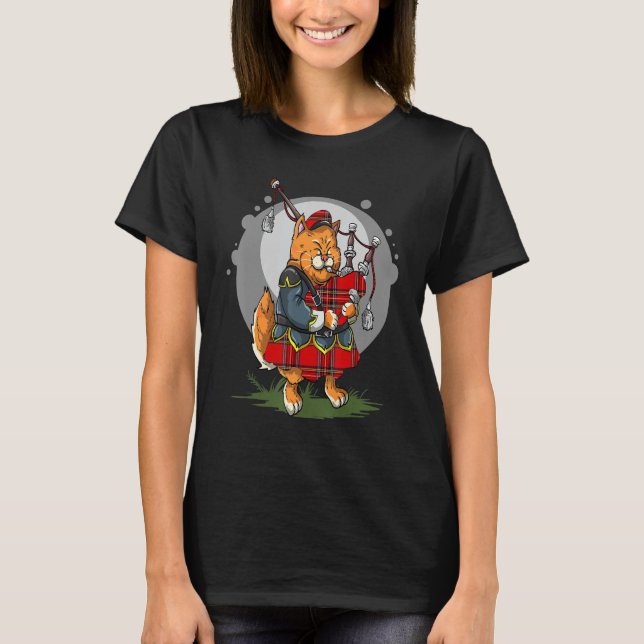 Bagpipe Cat Spela Bagpipes Scottish Music Kitten T Shirt (Framsida)