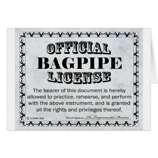 Bagpipe Licence Hälsningskort (Framsidan Horizontal)