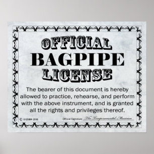 Bagpipe Licence Poster