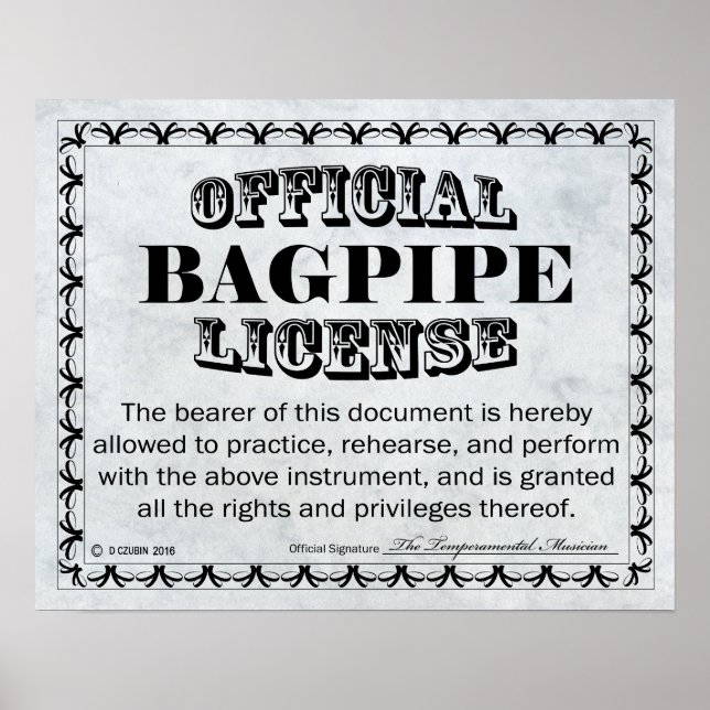 Bagpipe Licence Poster (Framsidan)