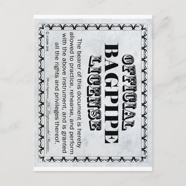 Bagpipe Licence Vykort (Framsida)