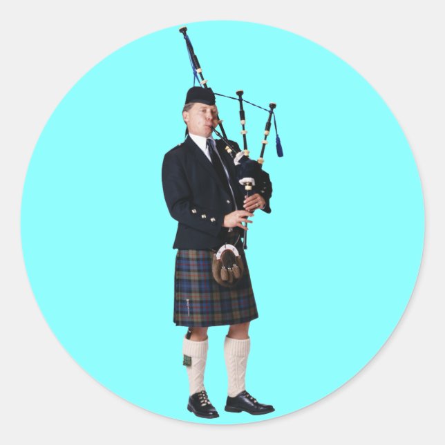 Bagpipe Musiker Runt Klistermärke (Framsida)