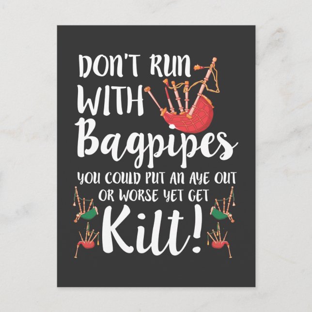 Bagpipe Quote Kilt Music Scotland Bagpiping Humor Vykort (Framsida)