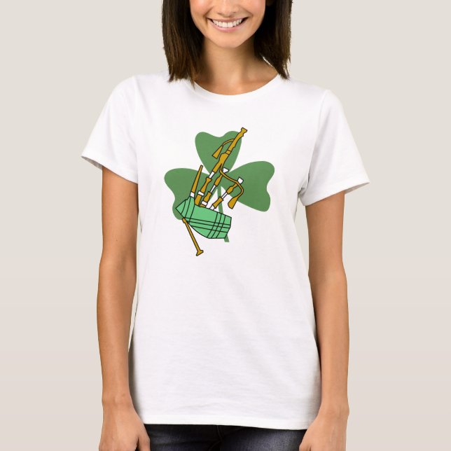Bagpipe Shamrock T Shirt (Framsida)
