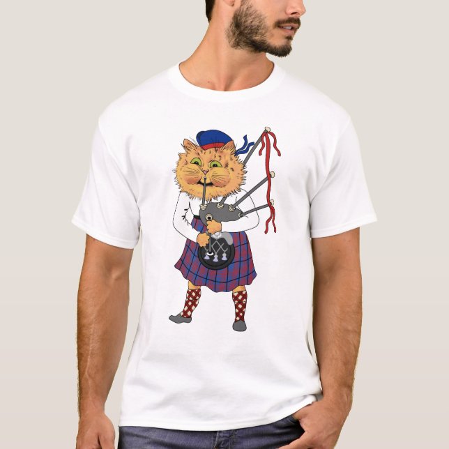 Bagpipe Spelar skotsk katt T Shirt (Framsida)