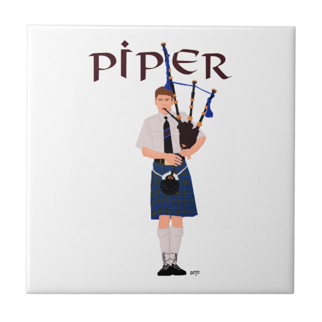 Bagpiper - Blue Kilt Kakelplatta (Framsidan)