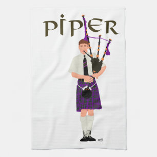 Bagpiper - Lila Kilt Kökshandduk