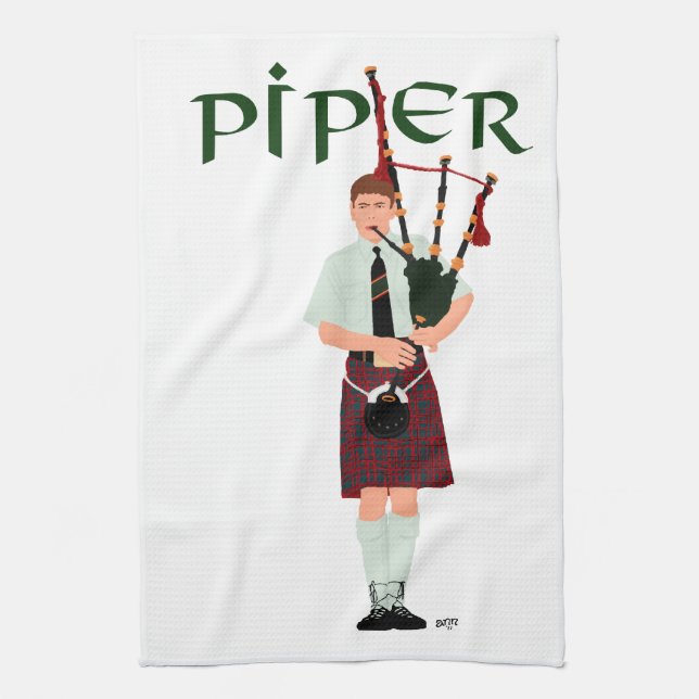 Bagpiper - Red Kilt Kökshandduk (Vertikal)