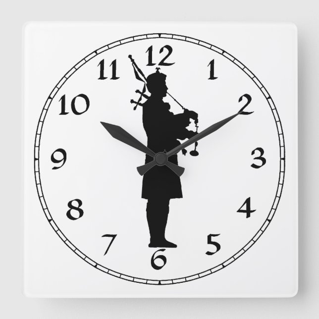 Bagpiper Silhouette Fyrkantig Klocka (Framsida)