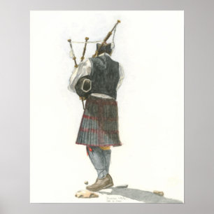 Bagpiper Watercolor Poster