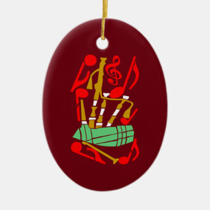 Bagpipes Red Musik noter Julgransprydnad Keramik