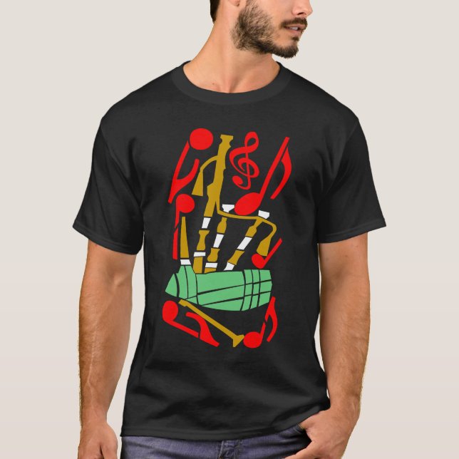 Bagpipes Red Musik noter T Shirt (Framsida)