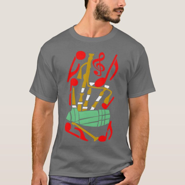 Bagpipes Red Musik noter vänner T Shirt (Framsida)