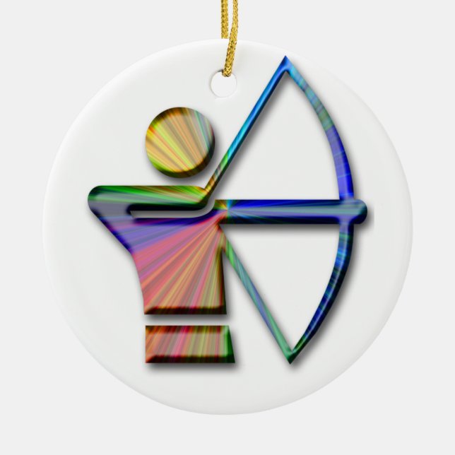 Bågskytt med pilbågen och pilen julgransprydnad keramik (Framsidan)