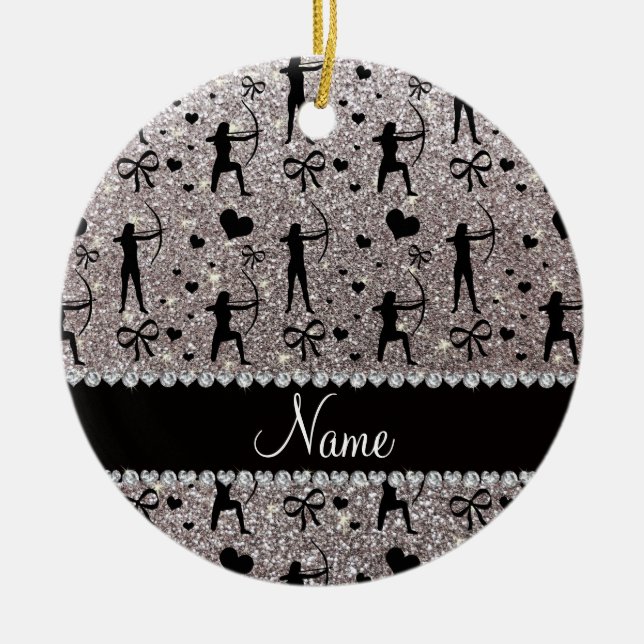 Bågskytte för glitter för anpassningsbarnamnsilver julgransprydnad keramik (Framsidan)