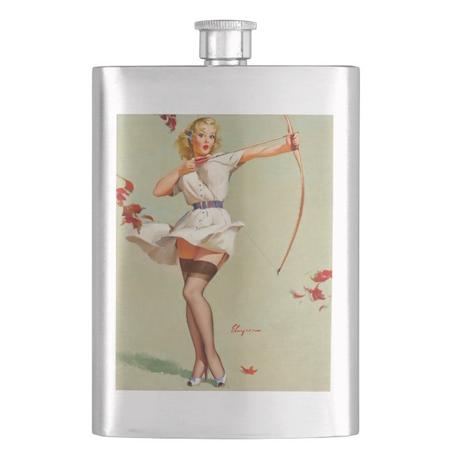 Bågskytte Pin-Up Flicka Fickplunta (Framsidan)