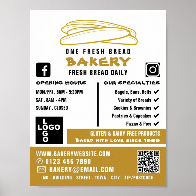 Baguettes, bakers, bakerbutiks-Advert, färsk Poster (Framsidan)