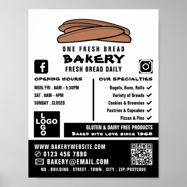 Baguettes, bakers, bakerbutiks-Advert, färsk Poster (Framsidan)