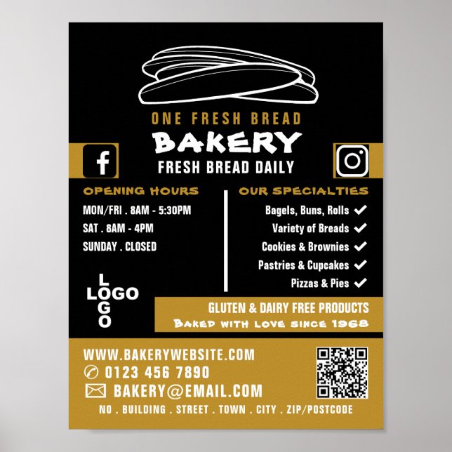 Baguettes, bakers, bakerbutiks-Advert, färsk Poster (Framsidan)