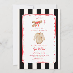 Baguettes & Layettes Fransk Randig Bebis Shower Inbjudningar